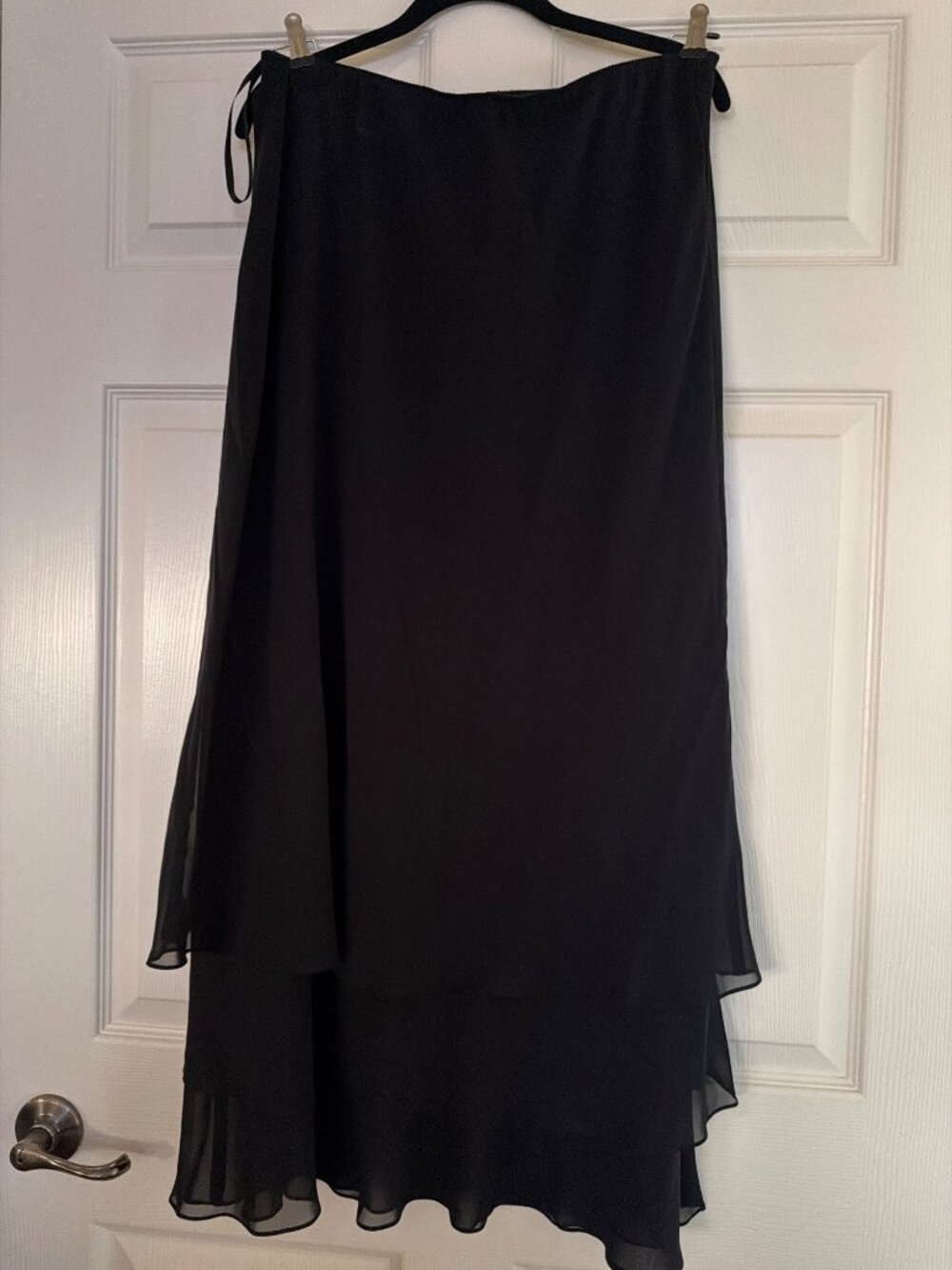 Alex Evenings Petite Black Tiered Chiffon Skirt LP Made In USA
